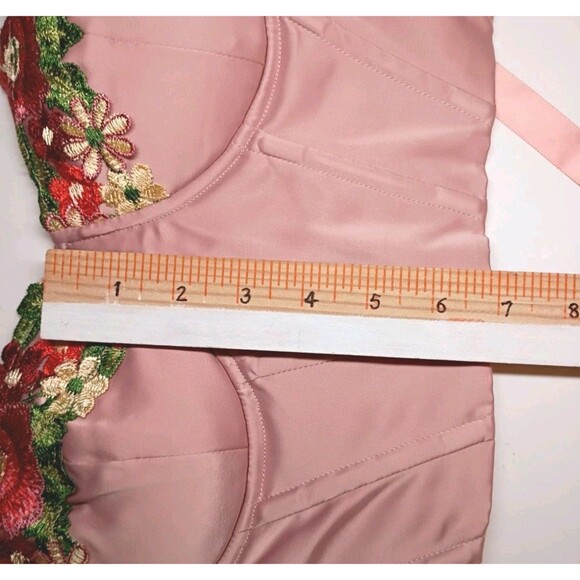 Pink Satin Bustier Corset Size S Renaissance Lace Up Back Sweetheart Poet Sleeve - Picture 9 of 16